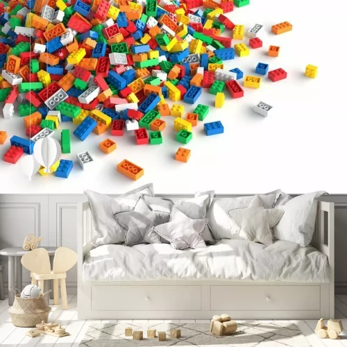 Fototapete Bunte Bausteine auf weißem Hintergrund