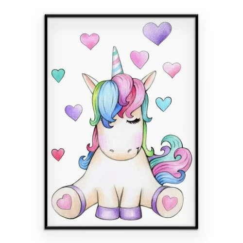 Poster Einhorn auf Herzchenhintergrund