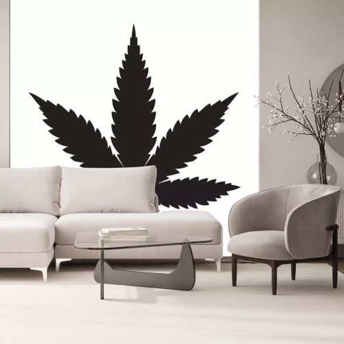 Sticker Schwarzes Marihuana-Blatt auf weißem Hintergrund