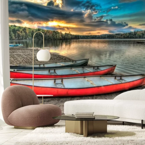 Fototapete Paddelboote am Seeufer