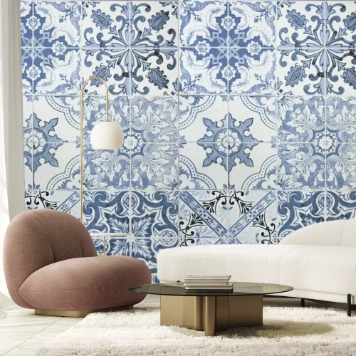 Fototapete Imitation blauer Ornamentfliesen