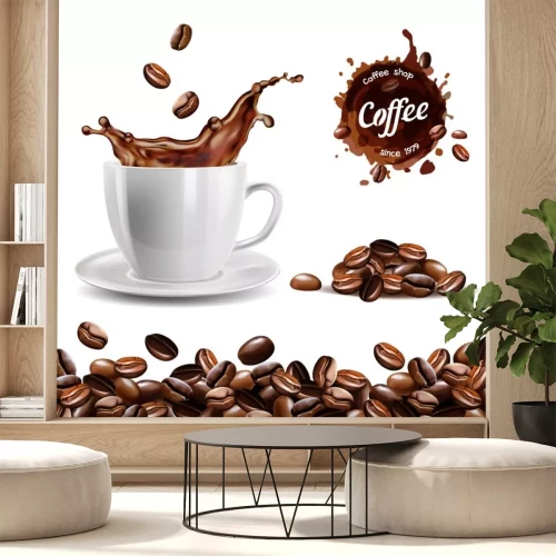 Sticker Kaffeebohnen und verschüttetes Getränk