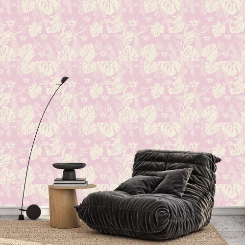 Tapete Rosa Hintergrund mit tropischen Pflanzen