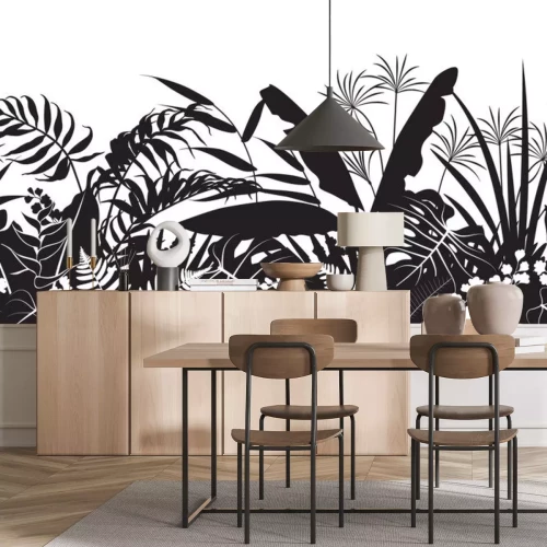 Sticker Schwarz-weiße Zeichnung tropischer Blätter