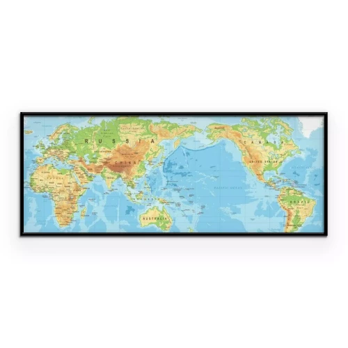 Poster Physische Weltkarte mit englischen Untertiteln