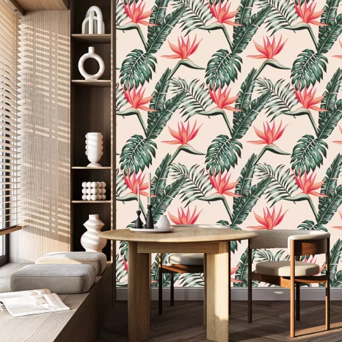 Tapete Tropische Blumen, die wie Vögel aussehen