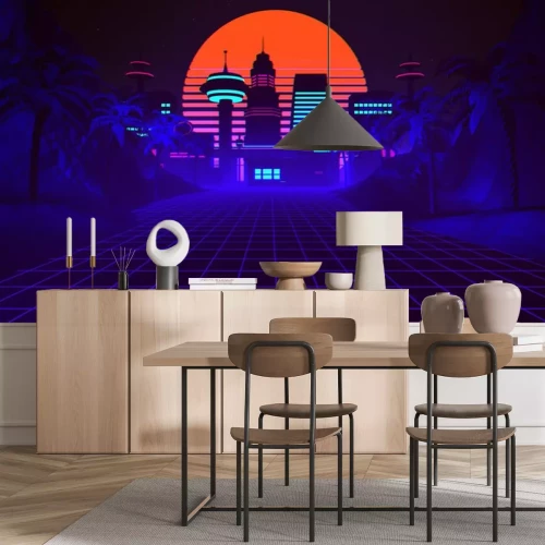 Sticker 80s Retro Synthwave Background 3D Illustration