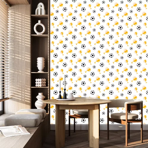 Tapete Seamless pattern with soccer ball and winner cup. Vector football background