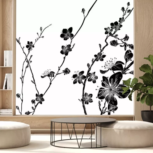 Sticker Schwarz-weiße Apfelbaumblüten
