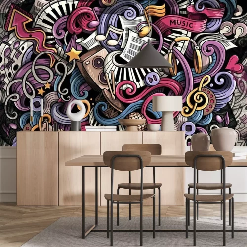 Fototapete Noten und Instrumente bunte Komposition