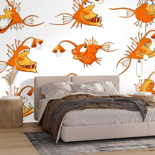 Sticker Fische Ozean Cartoon Fisch aus der Tiefe mit scharfen Zähnen