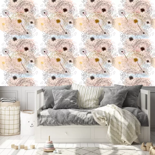 Tapete Pusteblumen in der Sonne in Erdfarben