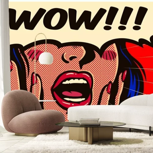 Sticker Frau mit offenem Mund im Pop-Art-Stil