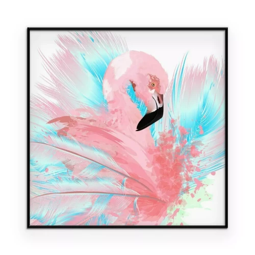 Poster Gemälde eines Flamingos und Federn