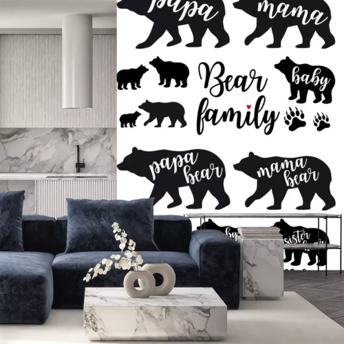 Sticker Schwarz-Weiß-Zeichnungen von Bären mit Beschriftung