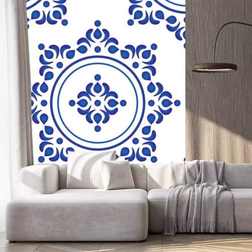 Sticker blue tile pattern vector