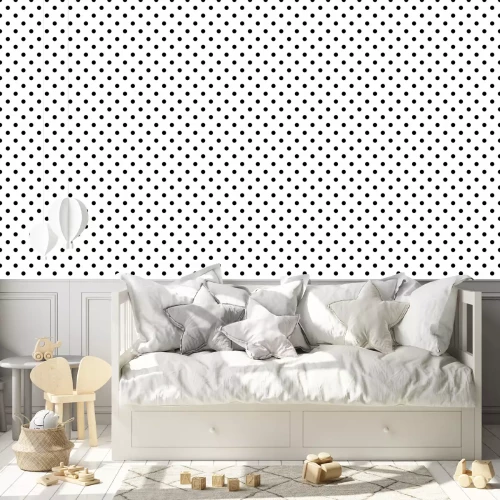 Tapete Seamless black polka dot pattern on white. Vector illustration.