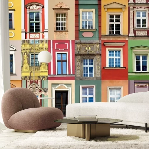 Fototapete Buntes Mosaik aus Hausfassaden