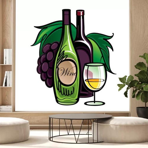 Sticker Flaschen Wein mit Trauben Beeren