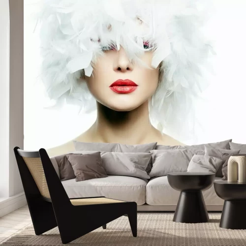 Fototapete Mädchen mit Federn auf dem Kopf