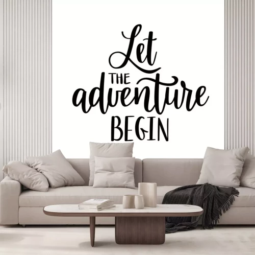 Sticker Lassen Sie das Abenteuer Vektorbeschriftung beginnen. Motivierend inspirierend Reisezitat.