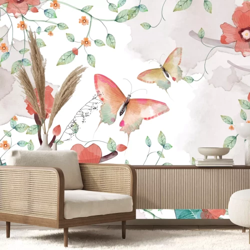 Fototapete Romantisches Muster mit Schmetterlingen