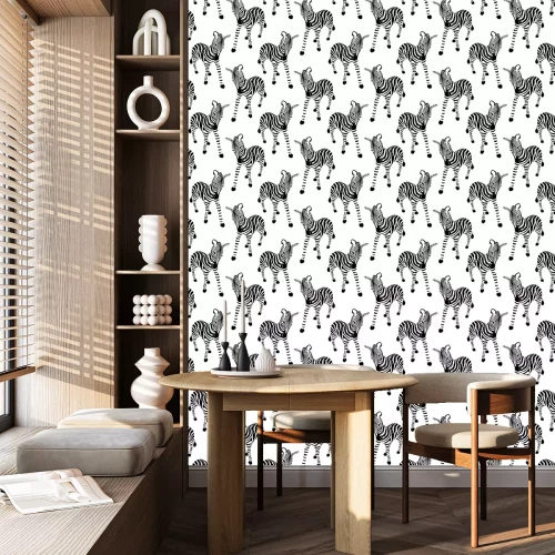 Tapete Stehende Zebras auf weißem Hintergrund