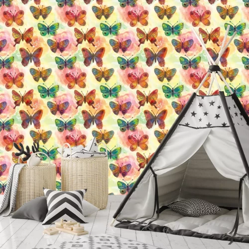 Tapete Schmetterlinge unter Rosen