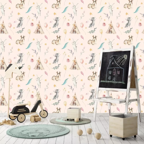 Tapete Boho-Muster mit Tieren