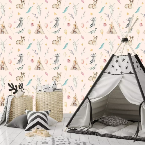 Tapete Boho-Muster mit Tieren