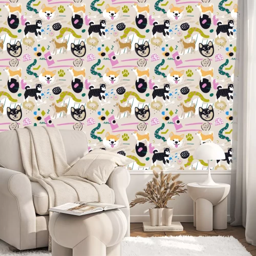 Tapete Hunde und verschiedenfarbige Formen