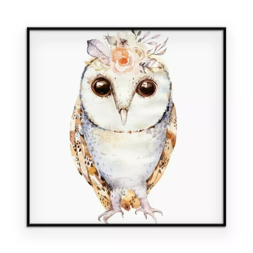 Poster Niedliche Eule mit Blumen im Boho-Stil