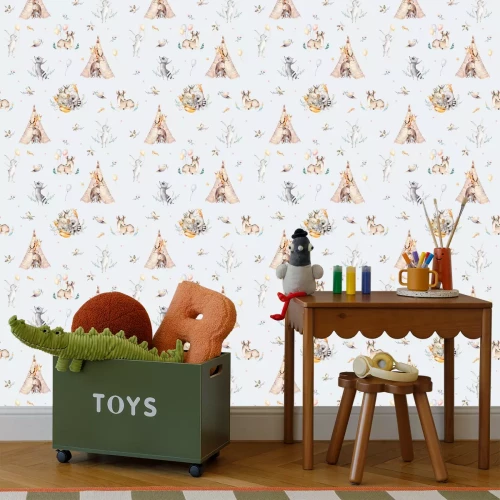 Tapete Aquarell Boho Waldtiere