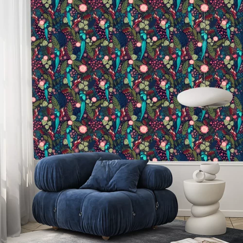 Tapete Türkisfarbene exotische Vögel und Tropen