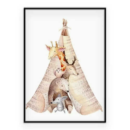 Poster Tipi im Boho-Stil mit Tieren