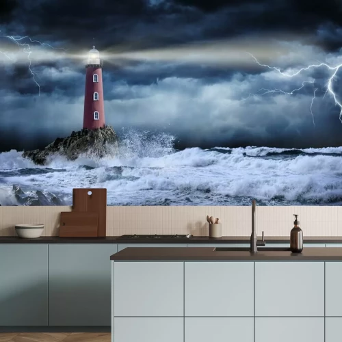 Fototapete Der Leuchtturm und das stürmische Meer