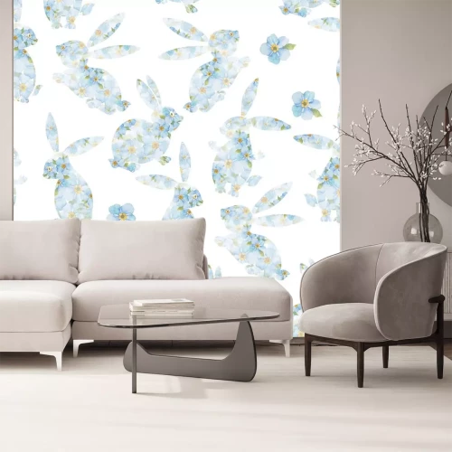 Sticker Blumige Silhouetten von Kaninchen auf weißem Hintergrund