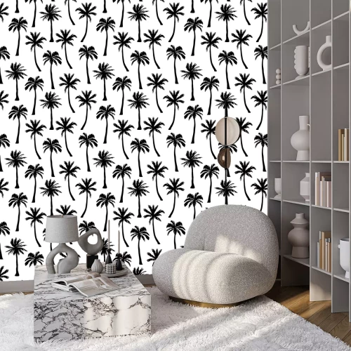 Tapete Zeichnung von schwarzen Palmen