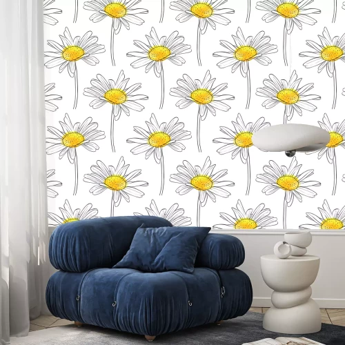 Tapete Monochrome Gänseblümchen mit gelbem Akzent