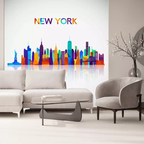 Sticker New- Yorkskylineschattenbild in der bunten geometrischen Art. Symbol für Ihr Design. Vektor-Illustration.