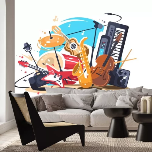 Sticker Musikinstrumente und Mikrofone bunte Grafik
