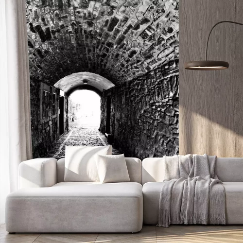 Fototapete Schwarz-weißer Backsteintunnel