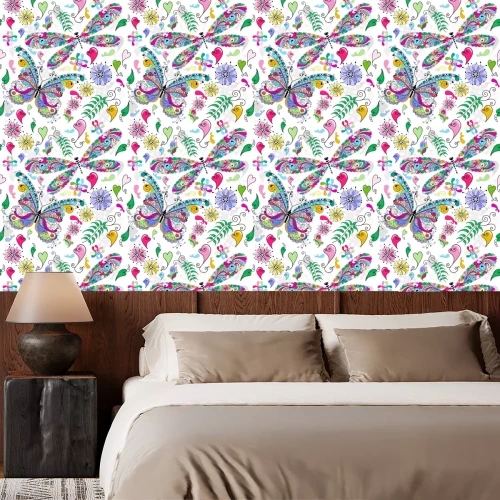 Tapete Bunte Ornamentalschmetterlinge