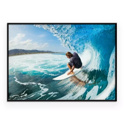 Poster Ein Surfer auf einer blauen Welle