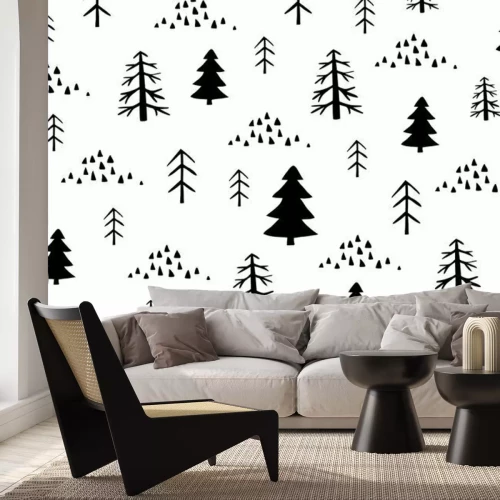 Fototapete Nahtloses Muster des wilden Waldes in der skandinavischen Art