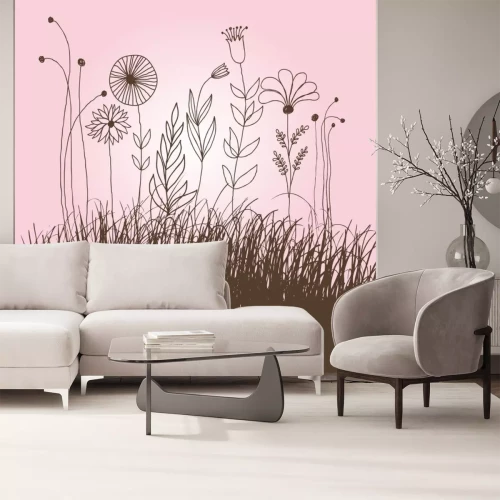 Sticker Zeichnung von Blumen auf einem rosa Hintergrund