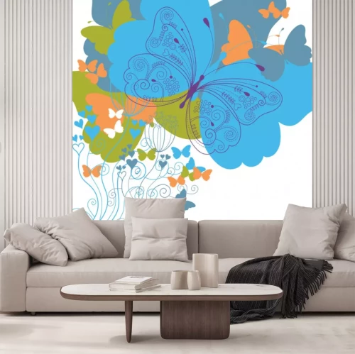 Sticker Blumen und große Schmetterlinge