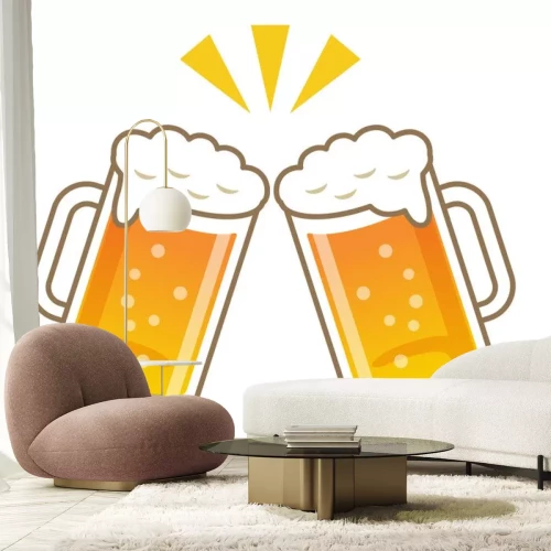 Sticker Bier mit Blasen in zwei Krügen