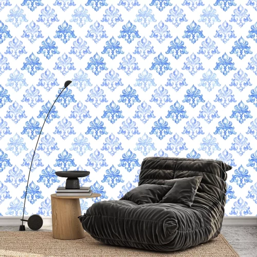 Tapete Hand gezeichnete Aquarellverzierung, blaues nahtloses Muster, Weinlese, die Hintergrund wiederholt.