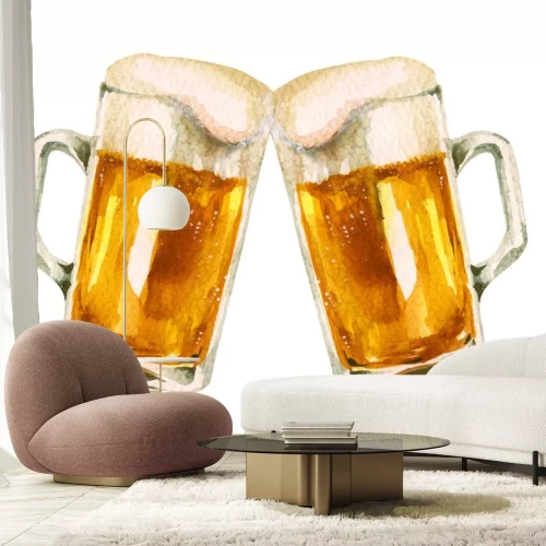 Sticker Zwei Bierkrüge mit Aquarellfarben gemalt
